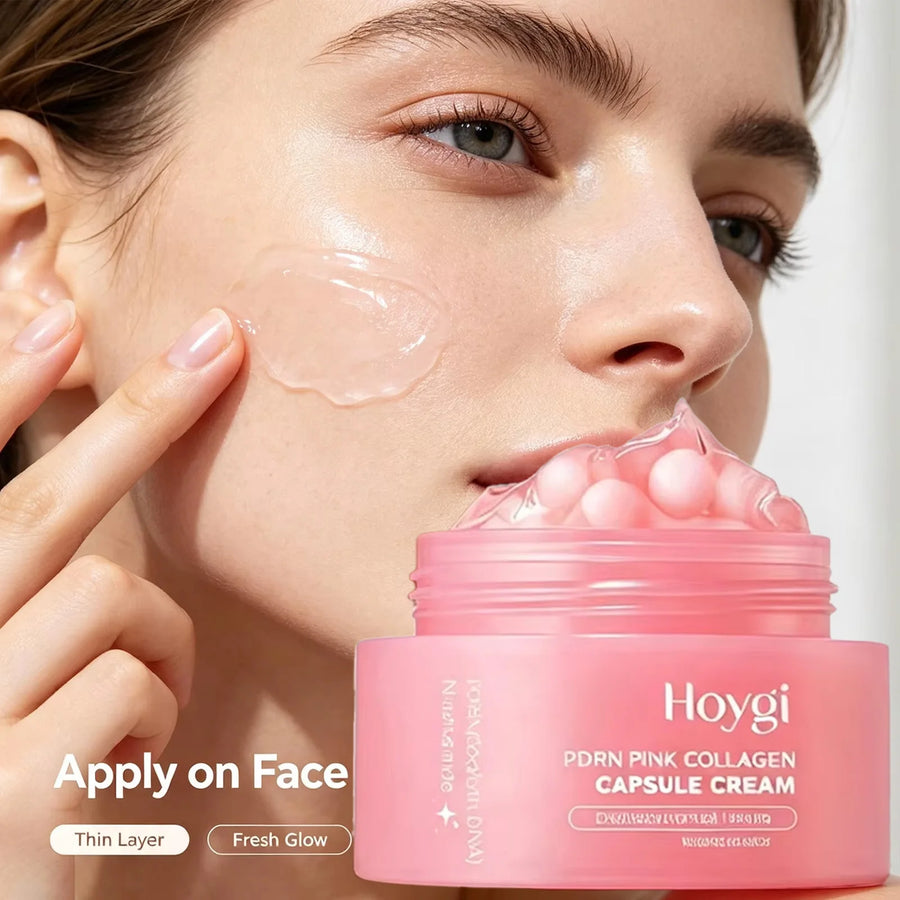 Pink Collagen PDRN Capsule Cream with Niacinamide for Uneven Skin Tone Lightweight Non-Greasy Face Moisturizer